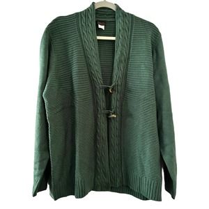 SALON STUDIO HUNTER GREEN SOFT BRAIDED CARDIGAN SWEATER MEDIUM
